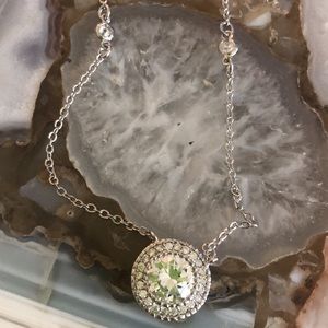 Cubic Zirconia Halo Necklace w/ Crystals on Chain